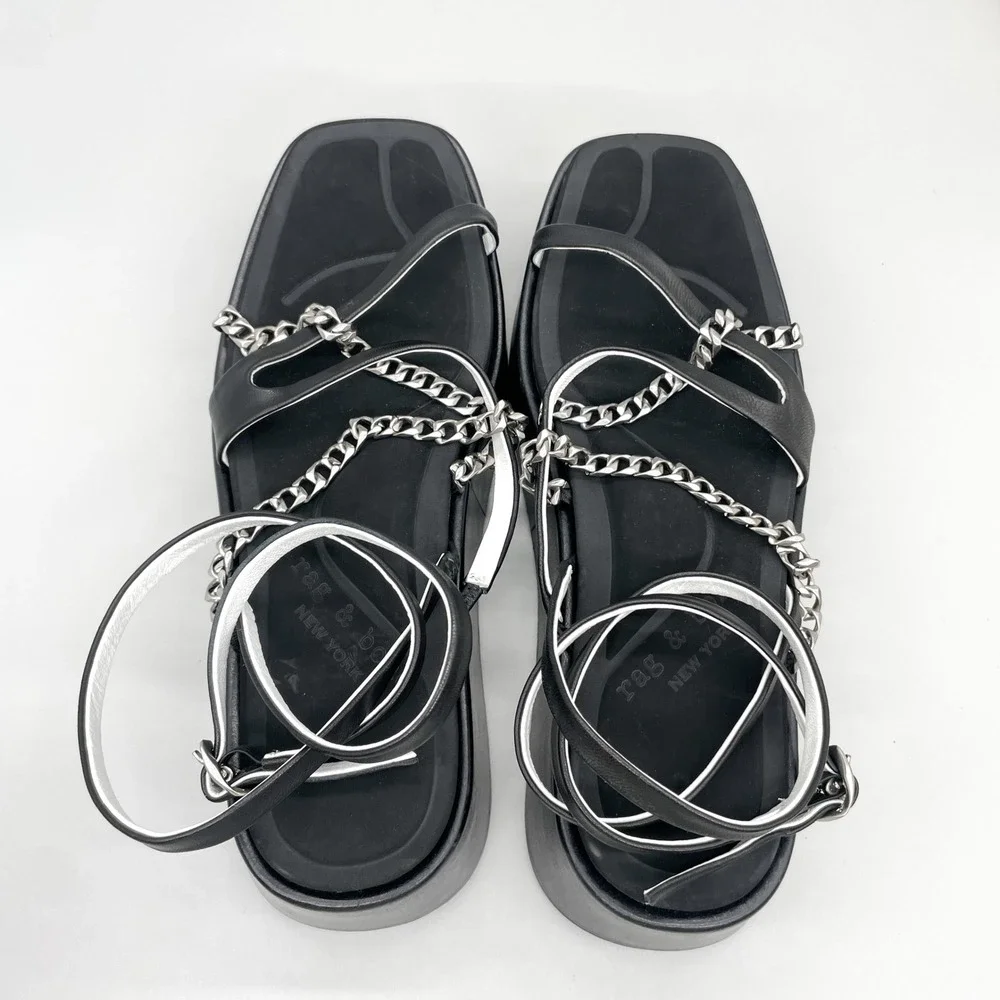 Rag & Bone Womens 39.5 9.5 Logan Sandals Black Leather Chain Platform Strappy